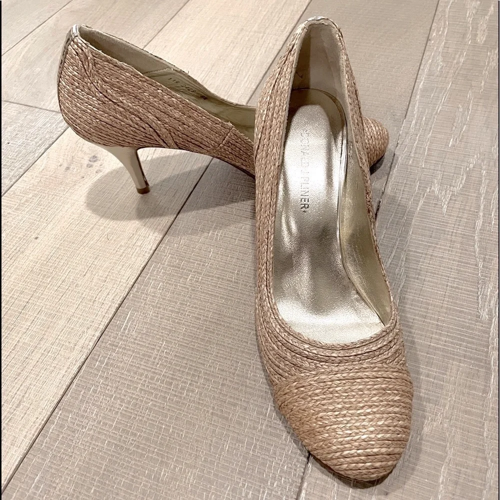 Donald Pliner Coastal Weave Woven Heels w/Gold Accent Nautical (8.5)